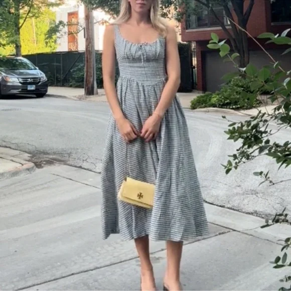 🤍NWOT Reformation Balia Dress Slate Check - Picture 3 of 7